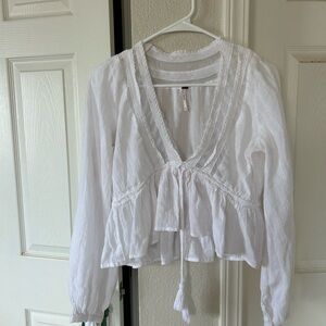 Free people white Lace Trim Blouse